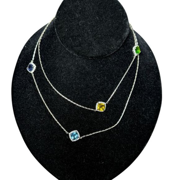 Monet Vintage Signed Women 15.5" Long Silver Tone Chain Necklace Station Gems - Picture 1 of 8